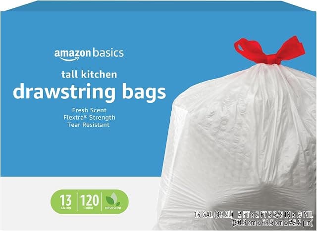 Amazon Basics Flextra Strength Tall Kitchen Drawstring Trash…