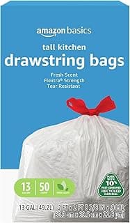 Amazon Basics 13 Gallon Tall Kitchen Drawstring Trash Bags