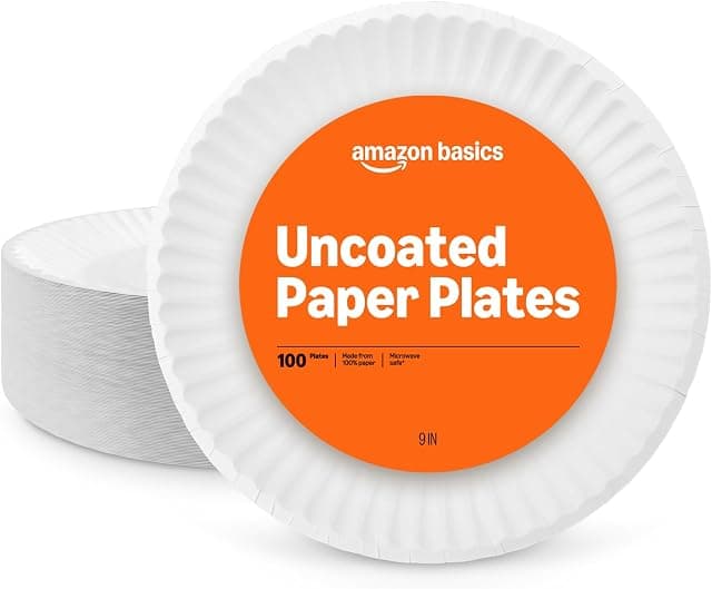 Amazon Basics 9" Uncoated White Paper Plates