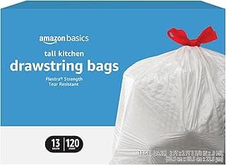 Amazon Basics Flextra Tall Kitchen Drawstring Trash Bags