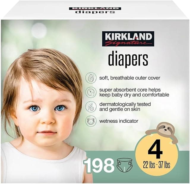 Kirkland Signature Diapers, Size 4 (22-37 Pounds), 198 Count