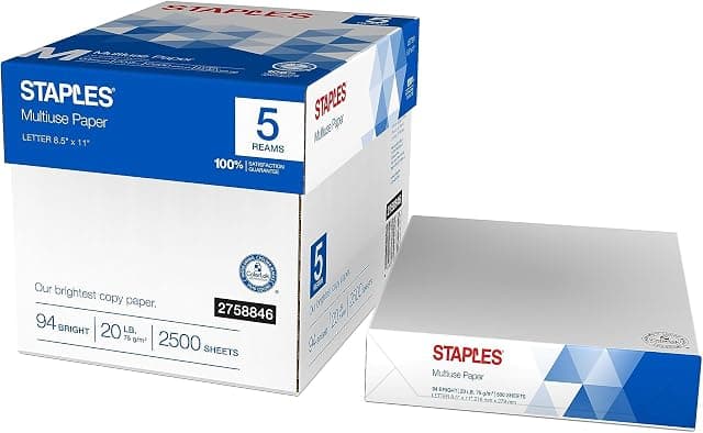 Staples Multiuse 8.5 x 11 Copy Paper 20 lb 94 Brightness…