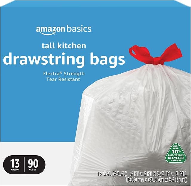 Amazon Basics 13 Gallon Tall Kitchen Drawstring Trash Bags