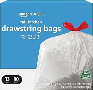 Amazon Basics 13 Gallon Tall Kitchen Drawstring Trash Bags