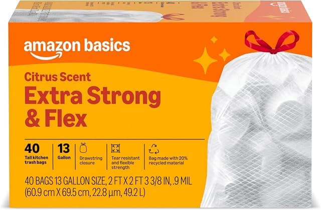 Amazon Basics Extra Strong & Flex Tall Kitchen Drawstring…
