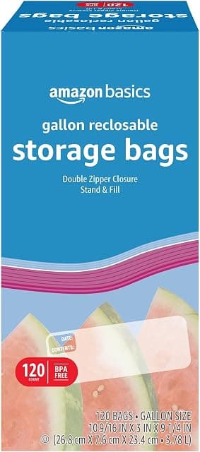 Amazon Basics Reclosable Gallon Food Storage Bags with Double…