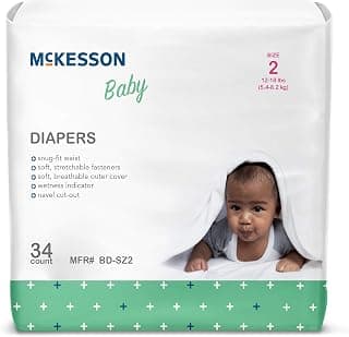 McKesson Size 2 Baby Diapers, 12 to 18 lbs, 34 Count, 1 Pack