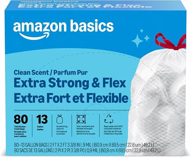 Amazon Basics Ultra-Force Tall Kitchen Drawstring Trash Bags