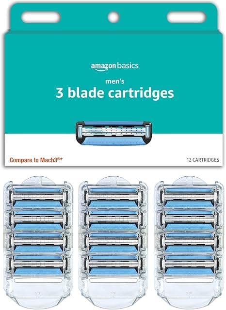 Amazon Basics 3-Blade Razor Refills for Men with Dual…