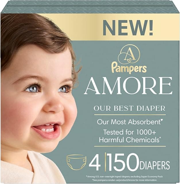 Pampers Amore Diapers, Size 4 (15-34 lbs), 150 Count
