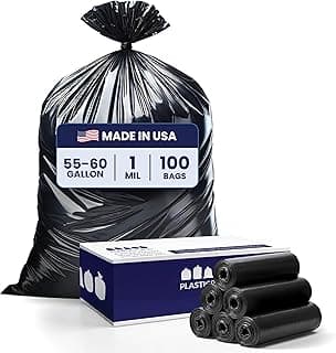 Plasticplace 55-60 Gallon Trash Bags │ 1.0 Mil │ Black Heavy…