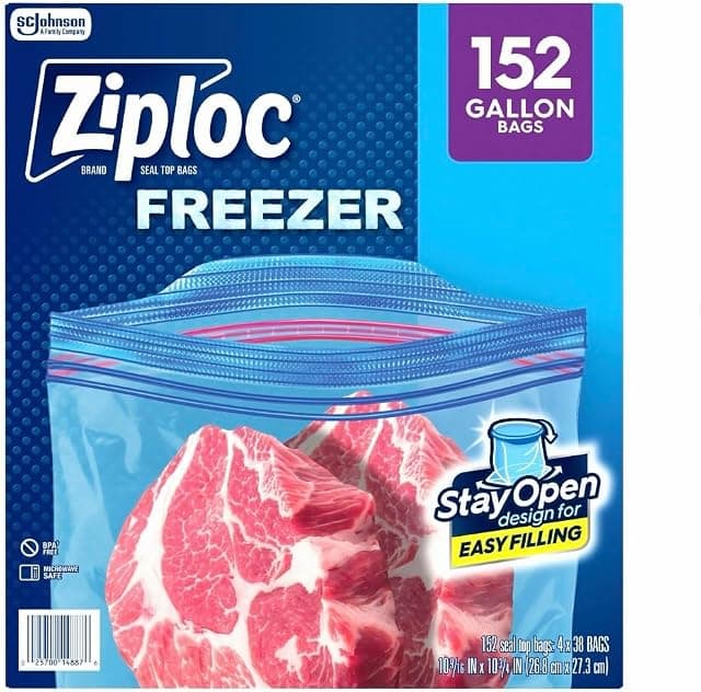 Ziplocs Gallon Storage Freezer Bags, 152 ct, Clear